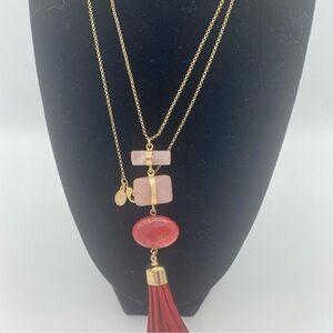 LOFT Gold, Pink and Red Pendant Necklace